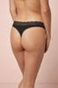Black Thong Lace Trim Cotton Blend Knickers 4 Pack
