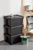 Wham Set of 3 Black Bam 16L Heavy Duty Plastic Recycled Boxes With Lid