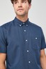 Navy Blue Regular Fit Linen Blend Short Sleeve Shirt