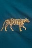 Teal Blue Embroidered Tigers Duvet Cover and Pillowcase Set