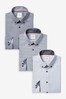 Grey Check and Stripe Regular Fit Single Cuff Shirts 3 Pack