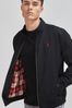 Black Shower Resistant Harrington Jacket With Check Lining