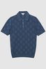 Reiss Airforce Blue Blaze Cotton Press-Stud Polo T-Shirt