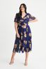 Scarlett & Jo Navy Blue Sunflower Victoria Angel Sleeve Mesh Long Midi Dress