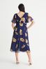 Scarlett & Jo Navy Blue Sunflower Victoria Angel Sleeve Mesh Long Midi Dress