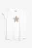 Embellished Star White Curved Hem T-Shirt
