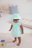 JoJo Maman Bébé Green 3-Piece Gingham Bunny Embroidered Dress With Knickers & Floppy Mesh Hat Set