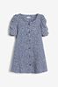 Blue Ditsy Shirred Sleeve Dress (3-16yrs)