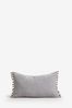 Silver Soft Velour Pom Edge Rectangle Cushion