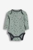 Blue Mini Print Long Sleeve Baby Bodysuits 3 Pack (0mths-3yrs)