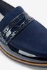 Navy Blue Regular/Wide Fit Brogue Detail Chunky Sole Loafers