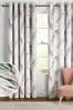 White Feather Leaf Print Blackout/Thermal Eyelet Curtains
