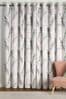 White Feather Leaf Print Eyelet Curtains