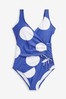 Blue Spot Ruched Side Tummy Control Swimsuit