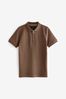 Brown Short Sleeve Zip Neck Textured Polo Shirt (3-16yrs)
