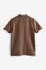 Brown Short Sleeve Zip Neck Textured Polo Shirt (3-16yrs)