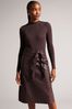 Ted Baker Alltaa Knitted Bodice Brown Dress With Faux Leather Skirt