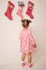 Pink Reindeer Christmas Long Sleeve Jersey Dress celestial (3mths-7yrs)