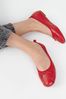 Red Leather Regular/Wide Fit Signature Ruched Ballerina Shoes