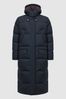 Reiss Navy Gate Quilted Long Hooded Coat