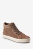 Mink Brown Animal Print Leather High Top Trainers