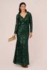 Adrianna Papell Green Sequin Lace Long Gown