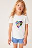 White Rainbow Heart Short Sleeve Sequin T-Shirt leaf (3-16yrs)