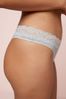 Grey Marl Thong Lace Trim Cotton Blend Knickers 4 Pack