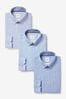 Blue Stripe and Check Slim Fit Single Cuff Shirts 3 Pack