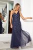 Sistaglam Navy Blue Petite Sleeveless Wrap Embellished Sequin V-Neck Maxi Dress