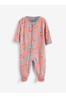 Coral Pink Spot Baby Velour Sleepsuit