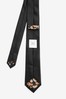 Black/Rose Gold Slim Textured Tie With Tie Clip
