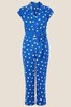 Monsoon Blue Spot Print Jumpsuit in Linen Blend