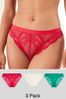 Red/Green/Cream High Leg Lace Knickers 3 Pack