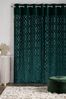 Green Velvet Jacquard Damask Eyelet Curtains