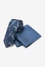 Navy Blue Floral Slim Tie And Pocket Square Set