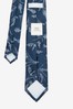 Navy Blue Floral Slim Tie And Pocket Square Set