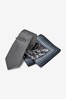 Charcoal Grey Paisley Slim Tie, Pocket Square And Tie Clip Set