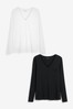 Black/White Premium V-Neck Long Sleeve Top