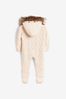 The Little Tailor Pink Baby Knitted Faux Fur Trim Fully Lined Pramsuit