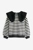 Black/White Stripe Collar Crew Sweatshirt (3-16yrs)