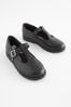 Black Wide Fit (G) Leather Junior T-Bar School Shoes
