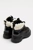 River Island Black Hiker Borg Lace Up Boots