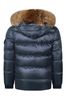 Girls Down Padded Authentic Shiny Fur Jacket in Navy