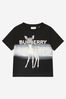 Boys Cotton Deer Print T-Shirt in Black