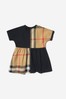 Baby Girls Black Check Panel Cotton Dress with Bloomers