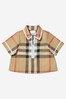 Baby Girls Cotton Check Woven Top In Beige