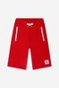 Boys Cotton French Terry Branded Shorts in Red