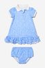 Baby Girls Cotton Floral Ruffle Dress With Knickers in Blue
