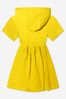 Girls Cotton Hooded Logo Dress in Yellow
